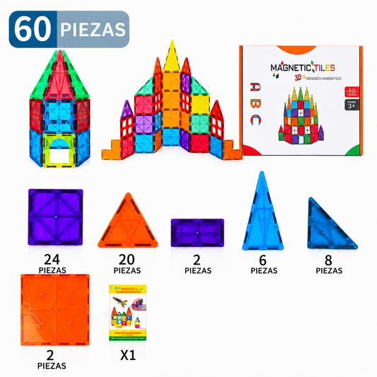 Set Magnéticos 3D - 60 Pzs. Juego Educativo STEM y Creativo para Niños